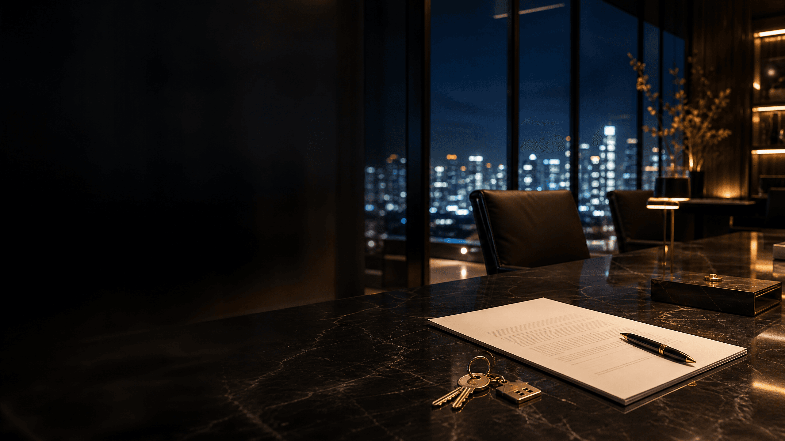 Mesa de fechamento imobiliário com chaves e contrato